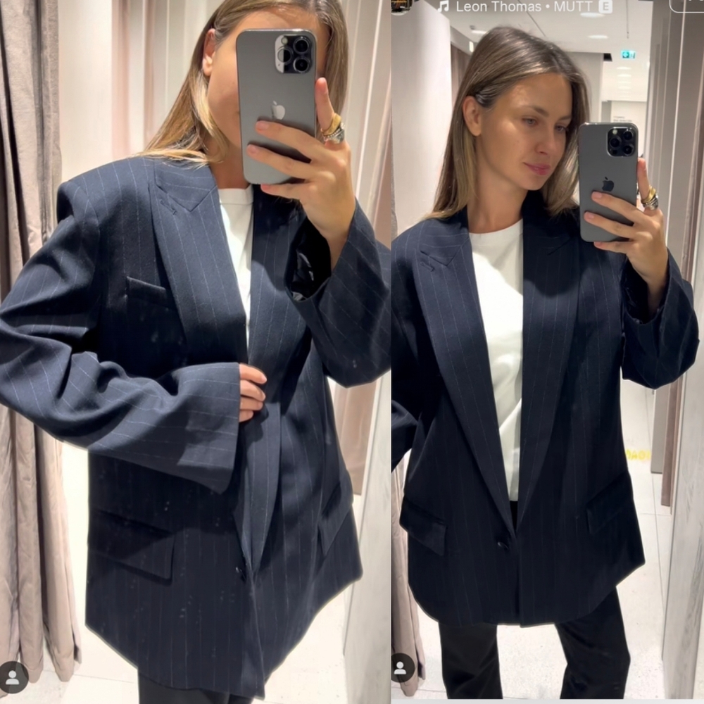 ZARA PINSTRIPE OVERSIZED BLAZER WITH POCKETS SIZE M - Picture 3 of 14